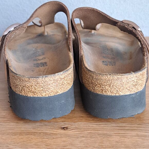 Birkenstock Papillio Gizeh Women 40 9 Silver Metallic Copper Platform Sandals - Picture 3 of 12